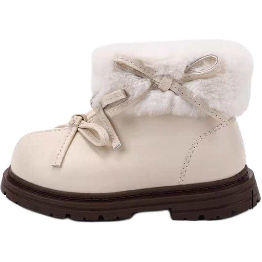 QINUOSHU Fleece Lined Bowknot Princess Style Plush Shoes Fashion Versatile Comfortable Soft Sole Toddler Urban Techwear