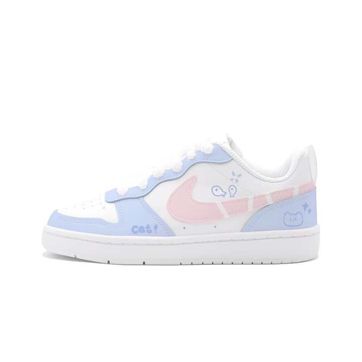 Nike Nike Court Borough Soft Cat Light Blue Leather Slip Resistant Cushioning Abrasion Resistant