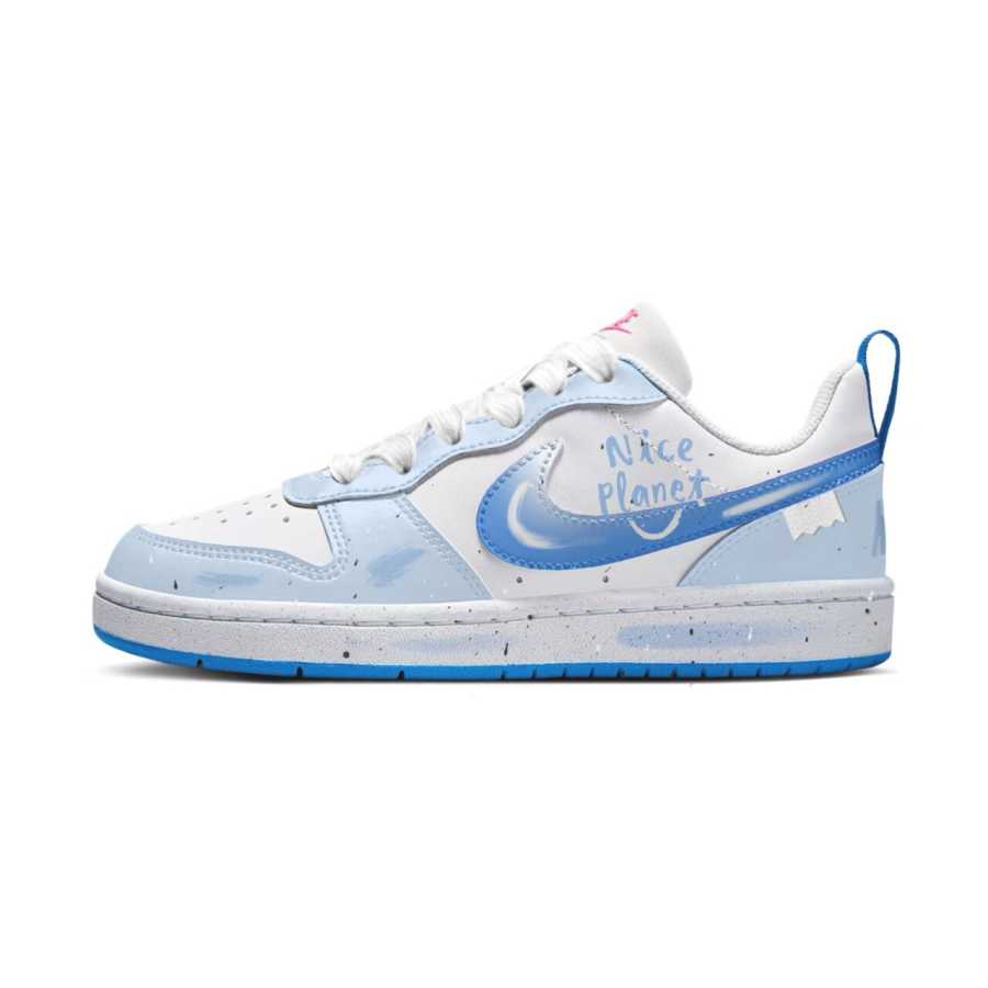 Nike Nike Court Borough Slip Resistant Abrasion Resistant Low top Kids' Skateboarding Shoes White Blue Teenagers