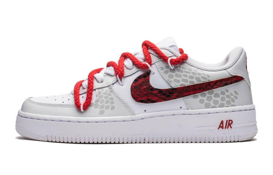 Nike Nike Air Force 1 LE Synthetic Leather Low top Kids' Skateboarding Shoes White Red Teenagers