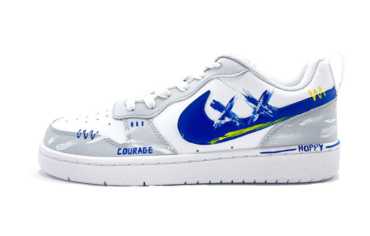 Nike Nike Court Borough White Blue Fantasy Leather Slip Resistant Cushioning Abrasion Resistant