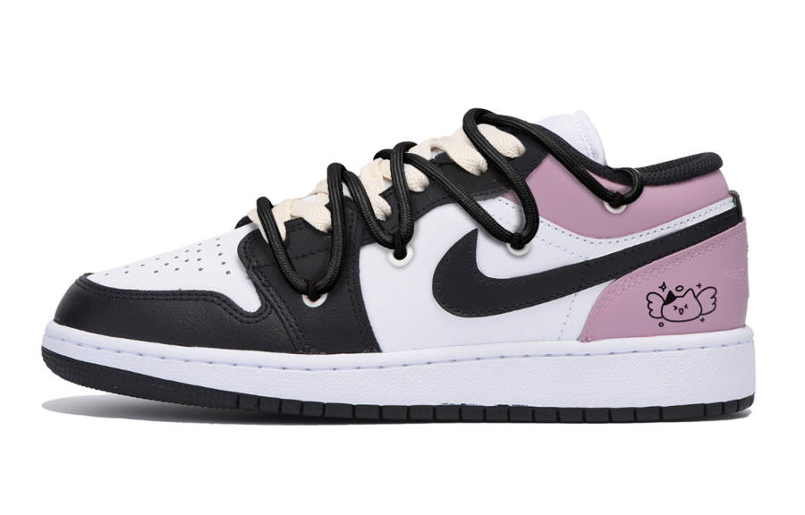 Jordan Jordan Air Jordan 1 Puppy Fragment Slip Resistant Slip Resistant Low top Children's Basketball Shoes Black Pink