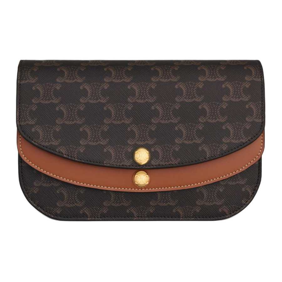 CELINE Duo Cow Leather, Artificial Leather Crossbody Bags Mini Women's Tawny