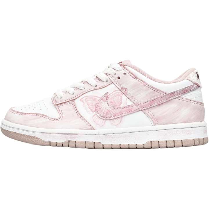Nike Nike Dunk Under The Moon And Flowers Abrasion Resistant Low top Kids' Skateboarding Shoes White Pink Unisex