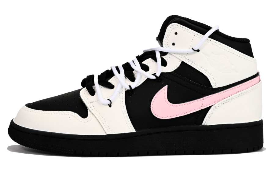 Jordan Jordan Air Jordan 1 Mid Leather Cushioning Mid top Children's Basketball Shoes Black Pink Teenagers