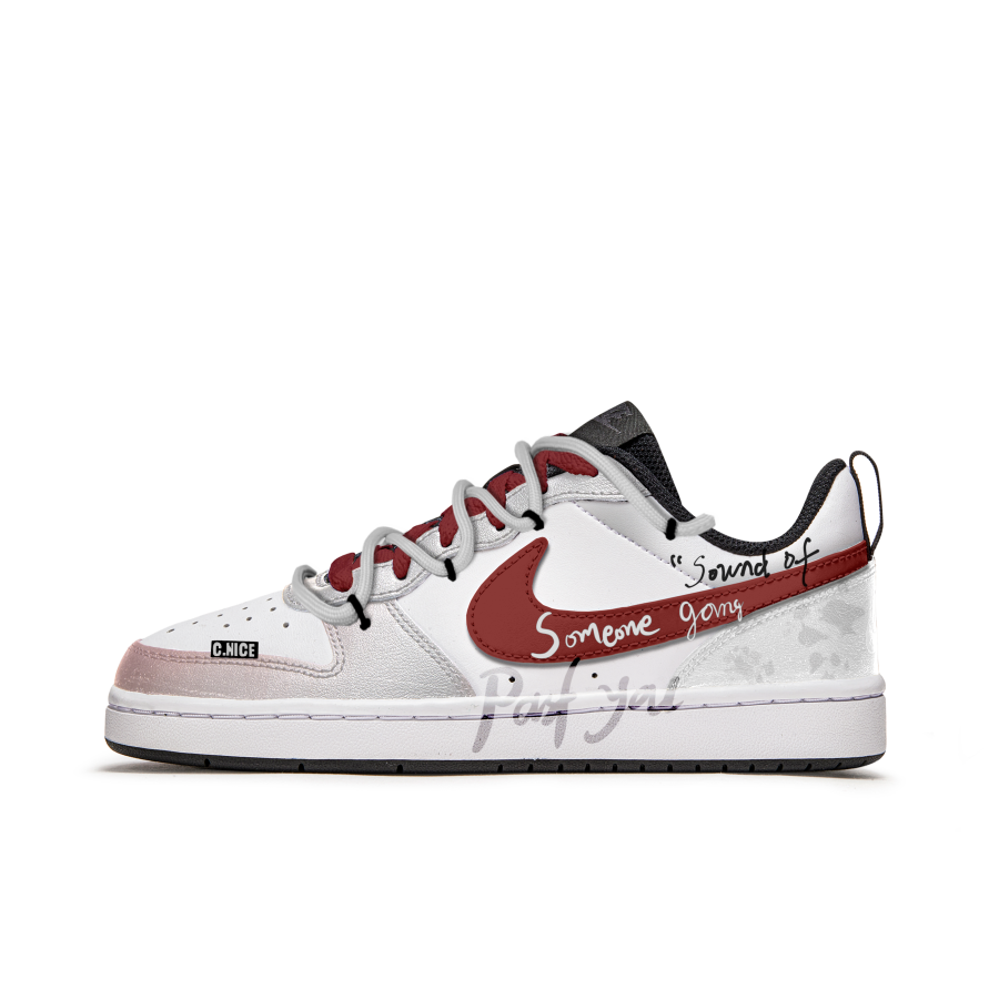 Nike Nike Court Borough Slip Resistant Abrasion Resistant Low top Kids' Skateboarding Shoes Red White Teenagers