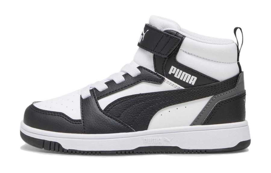 PUMA REBOUND Abrasion Resistant Mid top Kids' Skateboarding Shoes Black White Kids'