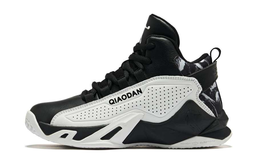 QIAODAN Synthetic Leather Athleisure High top Basketball Shoes Black White Teenagers