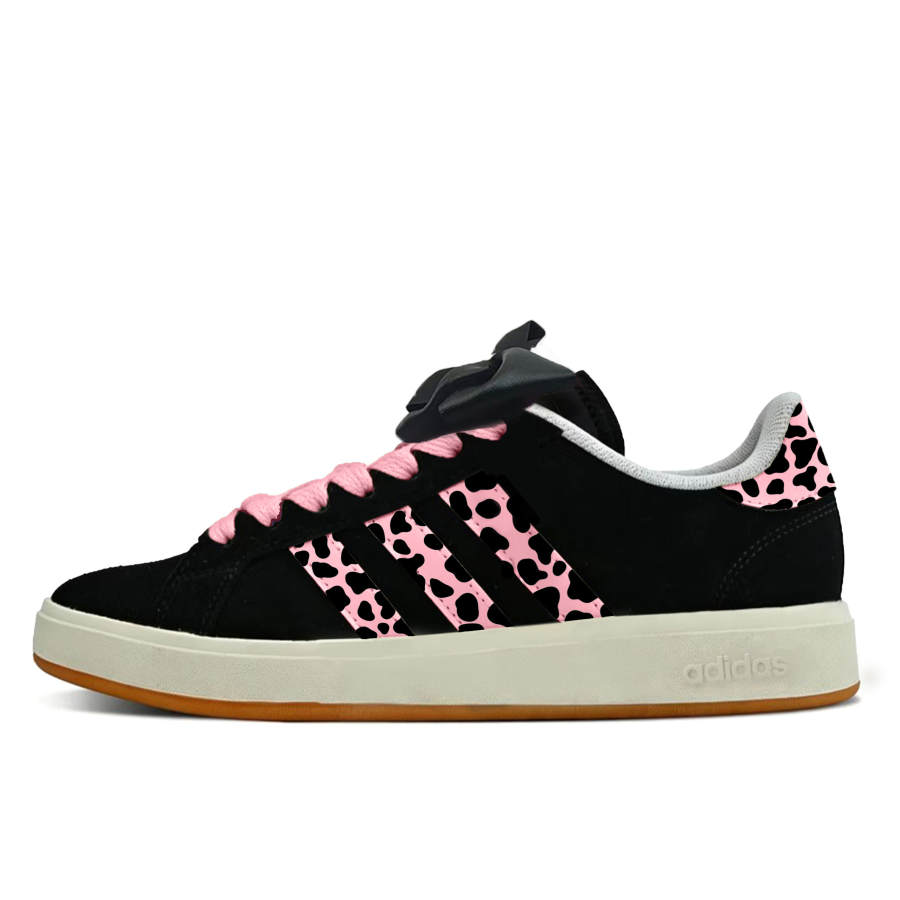 Adidas Adidas Grand Court Base 00s Cool Pink Leopard Shadow Synthetic Leather, Split Cow Leather Abrasion Resistant