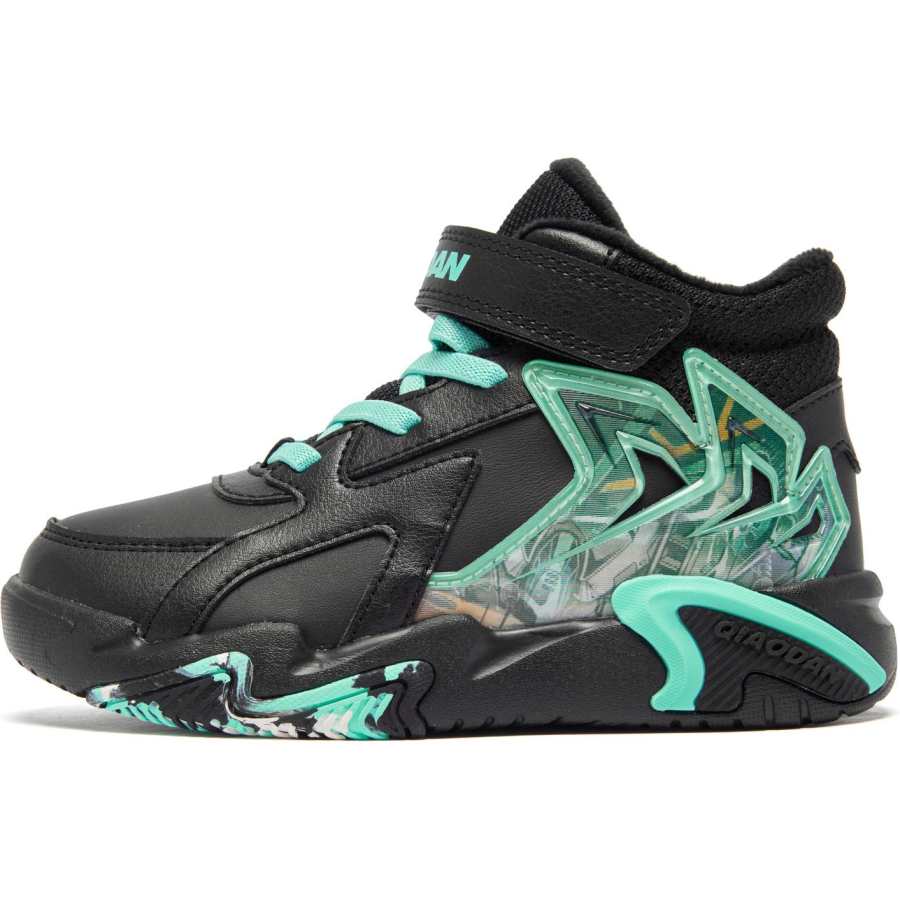 QIAODAN Fleece Lined Thermal Slip Resistant Abrasion Resistant High top Kids Lifestyle Shoes Black Hatsune Miku Green