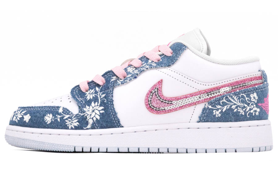 Jordan Jordan Air Jordan 1 Sparkling Floral Denim Slip Resistant Abrasion Resistant Slip Resistant Abrasion Resistant Low top