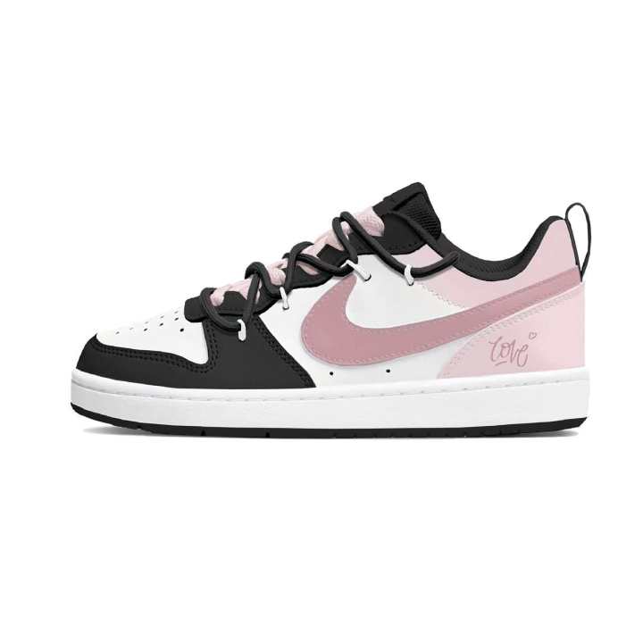Nike Nike Court Borough Mold Deconstruction Leather Low top Kids' Skateboarding Shoes Black Pink Teenagers