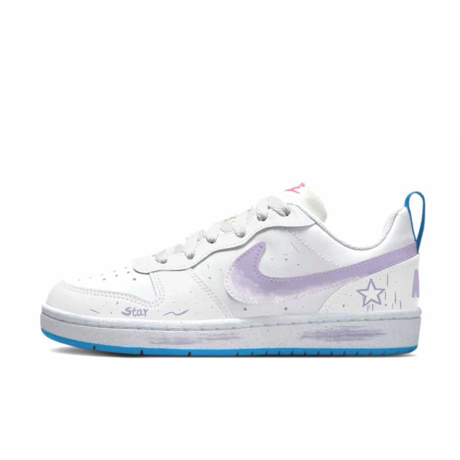 Nike Nike Court Borough Synthetic Leather Slip Resistant Abrasion Resistant Low top Skateboard Shoes White Purple Kids'