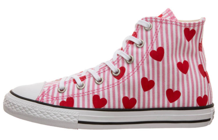 Converse High top Kids Canvas Shoes Pink Stripes Heart Teenagers