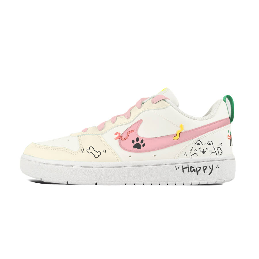 Nike Nike Court Borough Pink Husky Slip Resistant Abrasion Resistant Low top Kids' Skateboarding Shoes Yellow Pink Teenagers