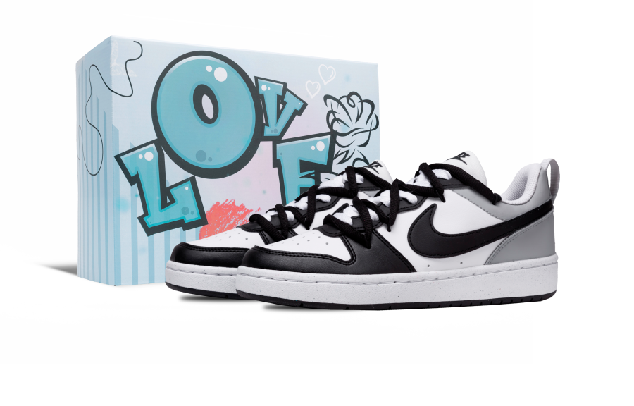 Nike Nike Court Borough LOW RECRAFT Slip Resistant Abrasion Resistant Low top Kids' Skateboarding Shoes Gray Teenagers
