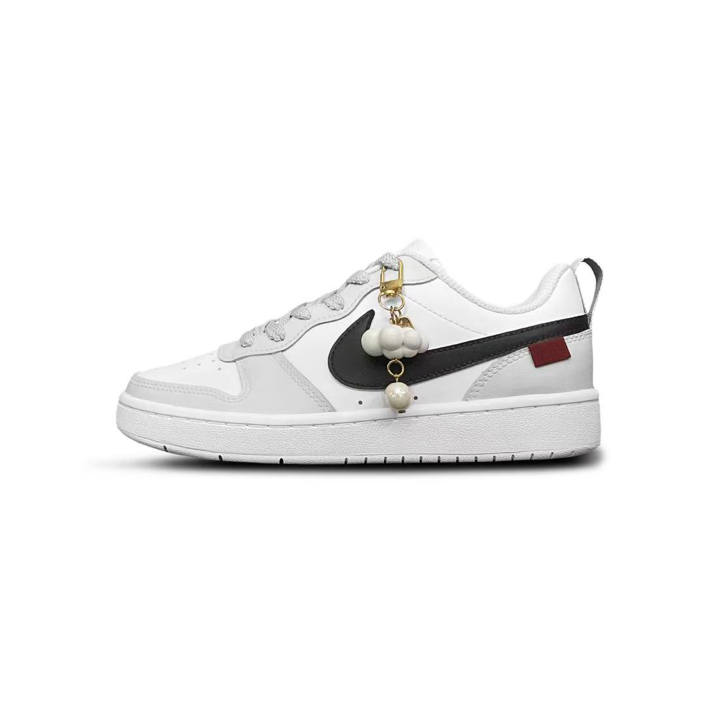 Nike Nike Court Borough White Island Leather Slip Resistant Low top Skateboard Shoes Black Gray Kids'