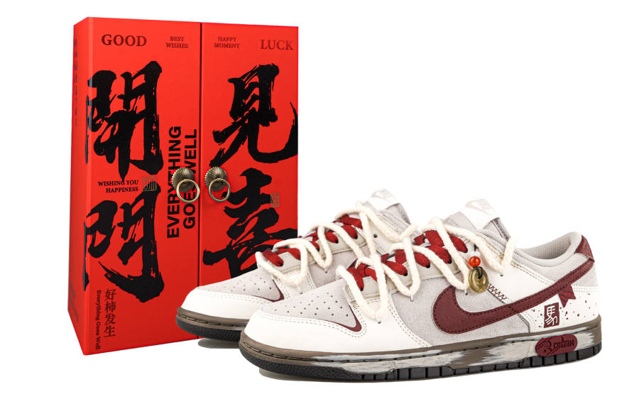 Nike Nike Dunk RISK CNY Year Of The Horse, Flying Horse Low top Skateboard Shoes Unisex Gray Red
