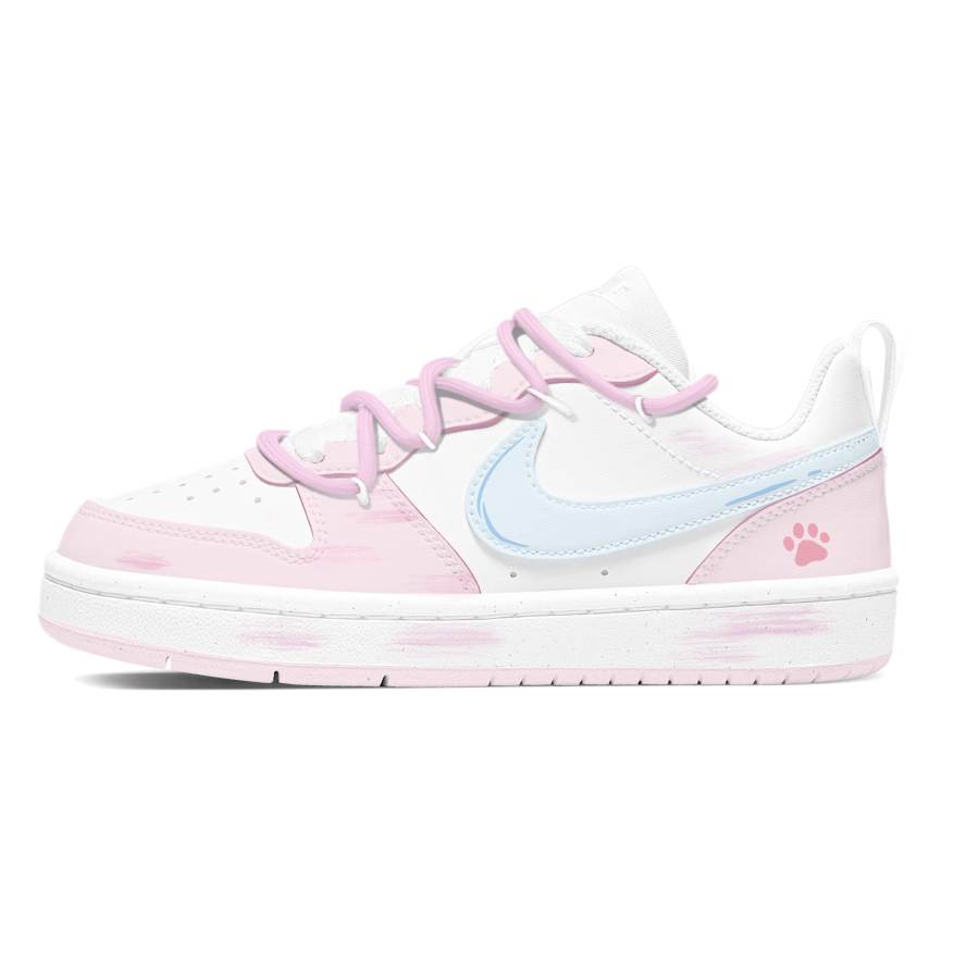 Nike Nike Court Borough Leather Slip Resistant And Breathable Low top Kids' Skateboarding Shoes Pink Blue Teenagers