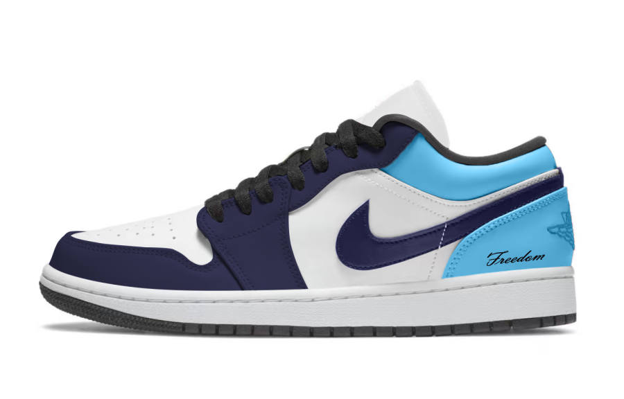 Jordan Jordan Air Jordan 1 Obsidian Abrasion Resistant Low top Children's Basketball Shoes Black Blue Teenagers
