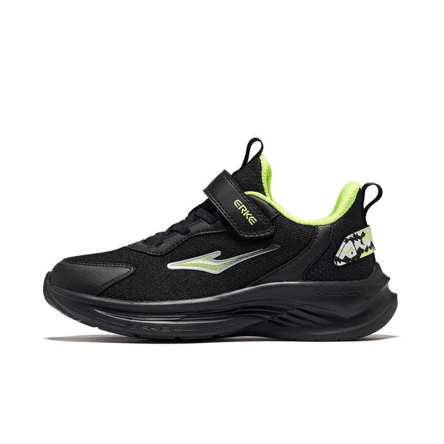 ERKE KIDS Low top Running Shoes Jet Black/Fluorescent Bright Green/Bright Silver Teenagers