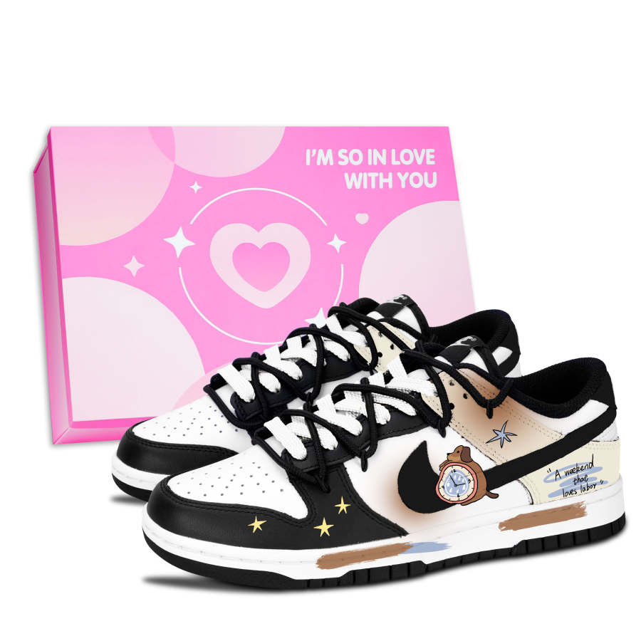 Nike Nike Dunk Black White, Canine Zodiac Leather Slip Resistant, Abrasion Resistant, Lightweight Cushioning