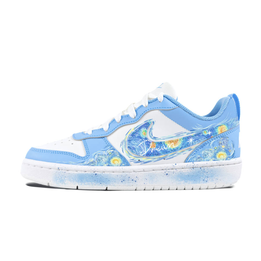 Nike Nike Court Borough Van Gogh Starry Sky Abrasion Resistant Low top Kids' Skateboarding Shoes Blue Teenagers