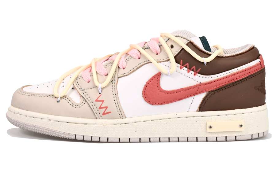 Jordan Jordan Air Jordan 1 Leather Slip Resistant And Breathable Low top Children's Basketball Shoes Red Brown Teenagers