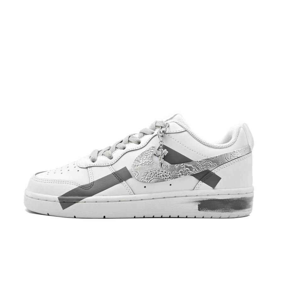 Nike Nike Court Borough Gray Shadow Float Silver Leather Slip Resistant Abrasion Resistant Low top Kids' Skateboarding Shoes