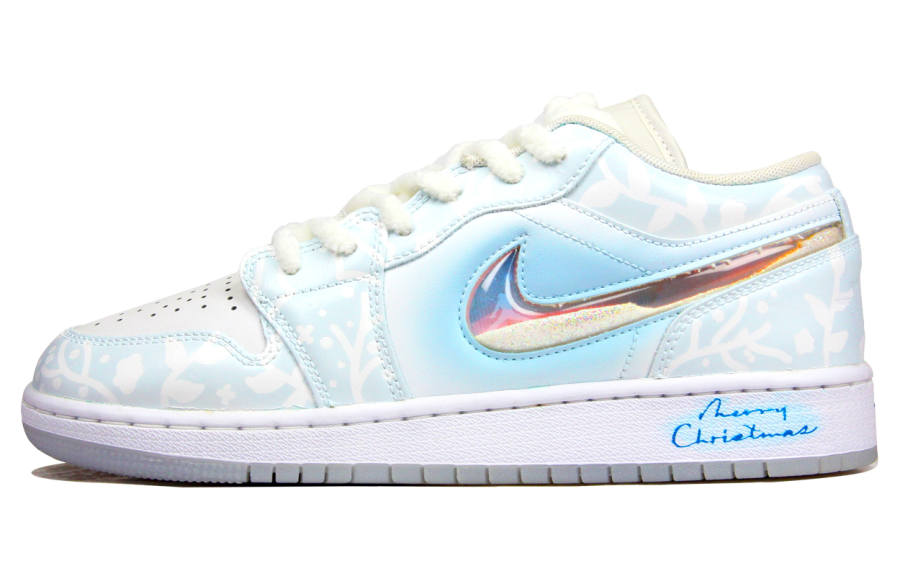 Jordan Jordan Air Jordan 1 Leather Slip Resistant Abrasion Resistant Low top Children's Basketball Shoes White Blue Teenagers