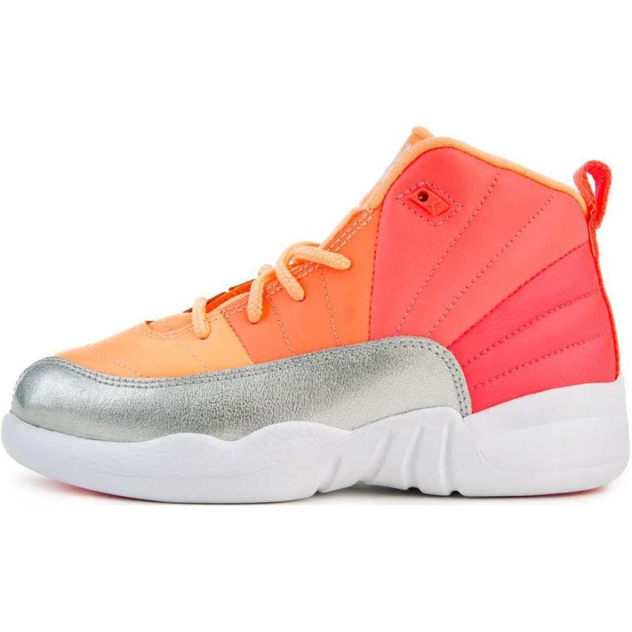 Jordan Jordan Air Jordan 12 Abrasion Resistant Abrasion Resistant High top Children's Basketball Shoes Pink Orange Silver
