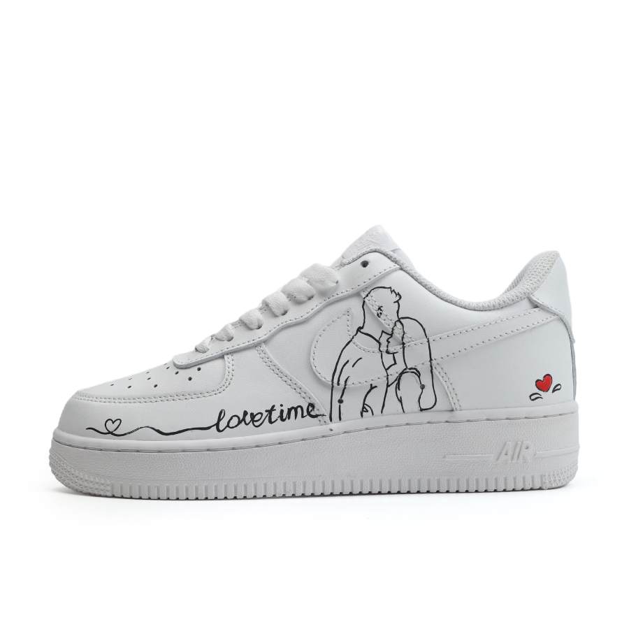 Nike Nike Air Force 1 07 Air Force 1, Couple Kiss LOVE Heart, Hand Drawn, Classic Vintage Fashion Style Leather