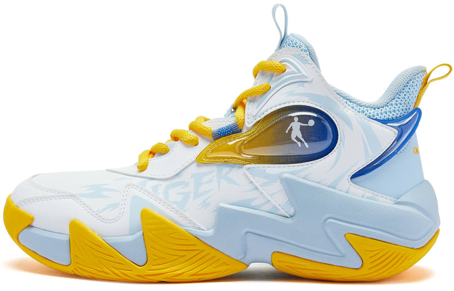 QIAODAN Synthetic Leather Comfortable Cushioning Abrasion Resistant High top Basketball Shoes Blue Unisex