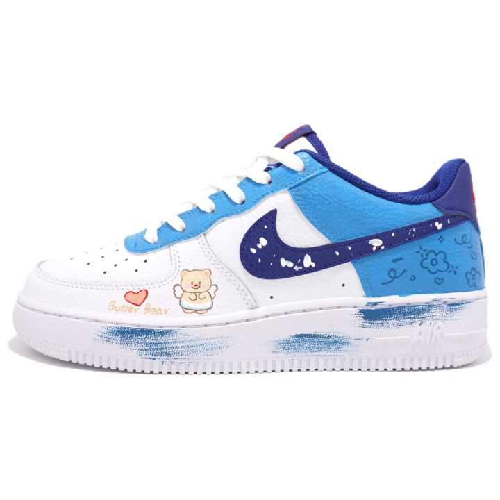 Nike Nike Air Force 1 Blue Snow Adventure Slip Resistant Abrasion Resistant Low top Kids' Skateboarding Shoes White Blue