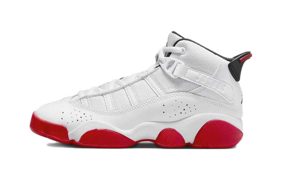 Jordan Jordan Air Jordan 6 Rings BP Slip Resistant Cushioning High top Children's Basketball Shoes White Red