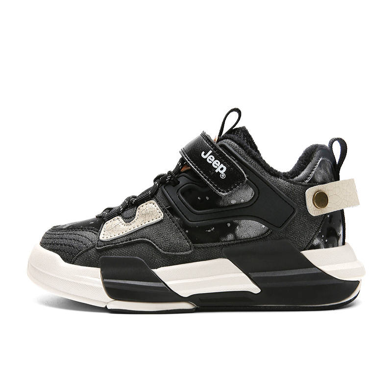 Jeep Synthetic Leather Hook and Loop, Fleece Lined Lining Thick Cotton Low top Kids' Skateboarding Shoes