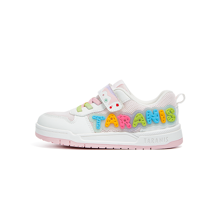 TARANIS Synthetic Leather Slip Resistant, Abrasion Resistant, Breathable Low top Kids' Skateboarding Shoes White/Pink