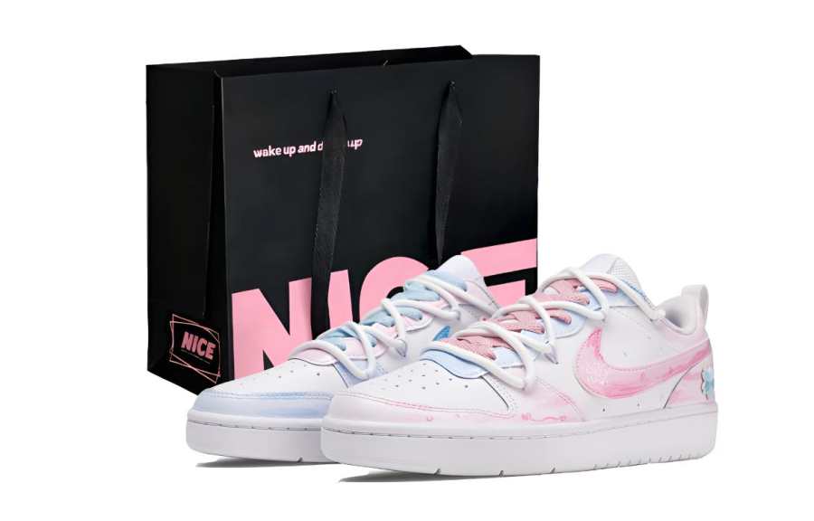 Nike Nike Court Borough Cherry Blossom Rain Leather Low top Skateboard Shoes Blue Pink Kids'