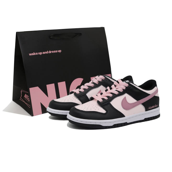 Nike Nike Dunk Cheese Berry Leather Slip Resistant Abrasion Resistant Low top Kids' Skateboarding Shoes Black Pink Unisex