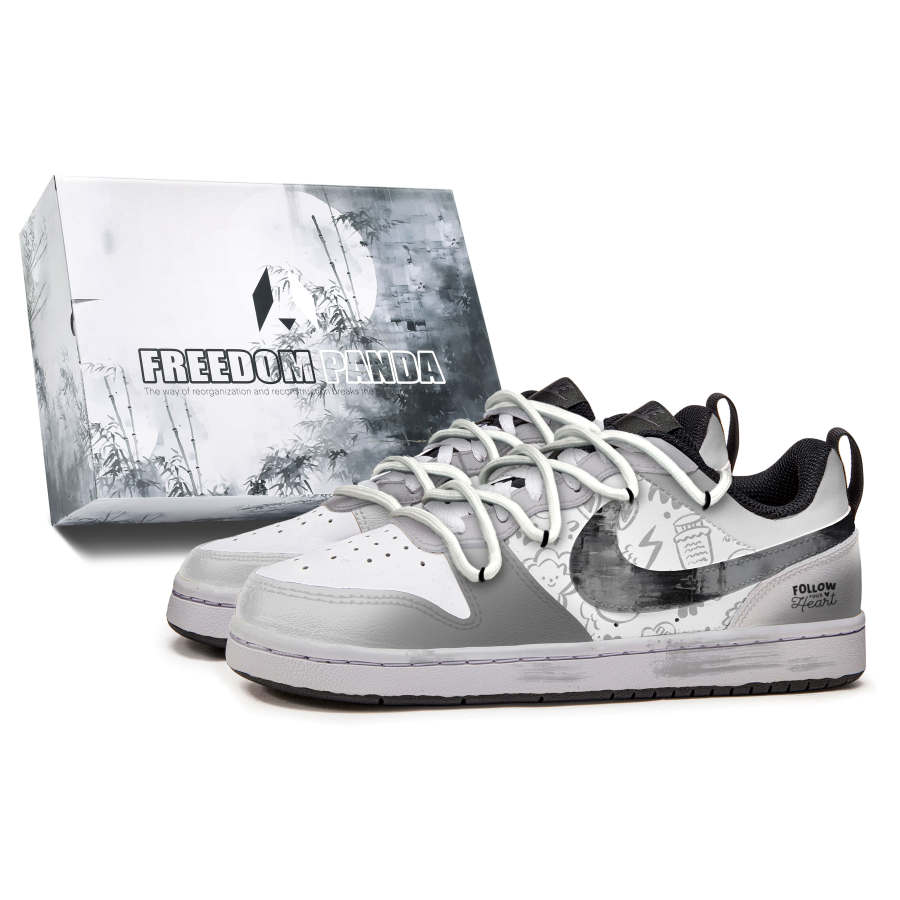 Nike Nike Court Borough Slip Resistant Abrasion Resistant Low top Kids' Skateboarding Shoes Gray White Teenagers