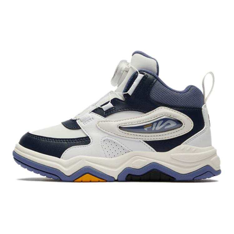 FILA KIDS Slip Resistant Abrasion Resistant Mid top Kids Lifestyle Shoes White Black Children Aged 3 7 Years Old