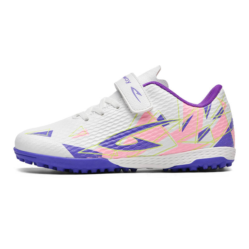DEERWAY Lightweight Cushioning Slip Resistant Low top Kids' Soccer Shoes White Purple Pink Kids'