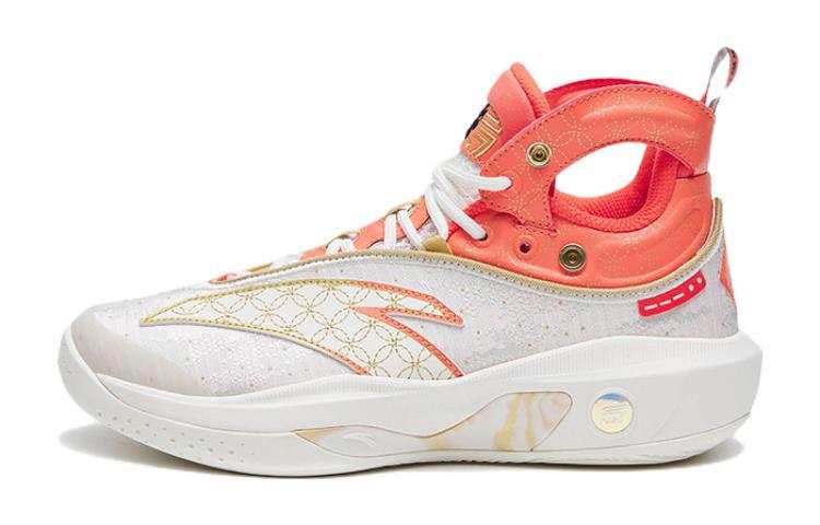 Anta KT8 Abrasion Resistant High top Children's Basketball Shoes White Red Gold