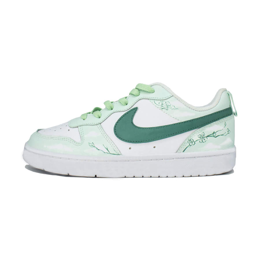 Nike Nike Court Borough Leather Slip Resistant Cushioning Low top Kids' Skateboarding Shoes Green/White Teenagers