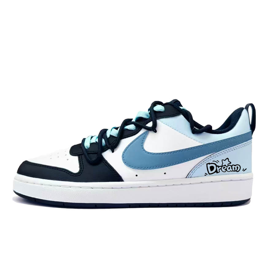 Nike Nike Court Borough Dream Realm Leather Abrasion Resistant Low top Skateboard Shoes Blue White Black Kids'