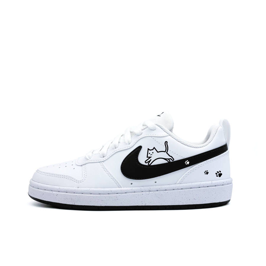 Nike Nike Court Borough Jumping Cat Synthetic Leather Abrasion Resistant Low top Kids' Skateboarding Shoes Black White