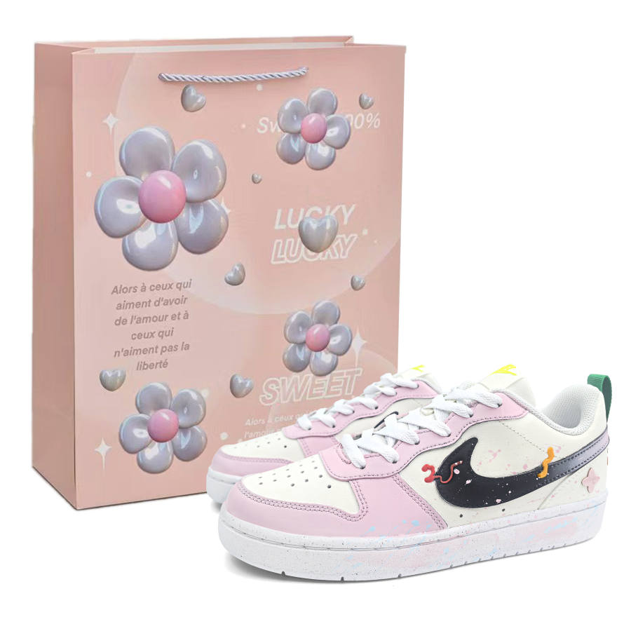 Nike Nike Court Borough Slip Resistant Abrasion Resistant Low top Kids' Skateboarding Shoes Cherry Blossom Pink Teenagers