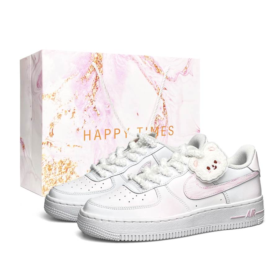 Nike Nike Air Force 1 LE Synthetic Leather Abrasion Resistant Low top Kids' Skateboarding Shoes White Pink Teenagers