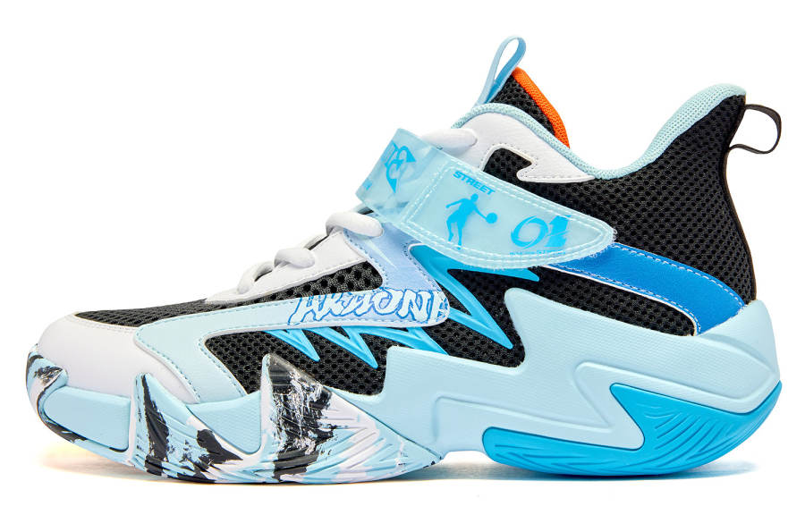 QIAODAN War General Textile, Synthetic Leather Mid top Basketball Shoes Sky Blue Unisex
