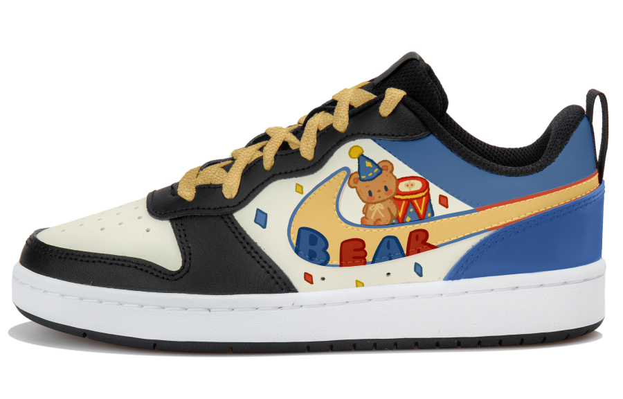Nike Nike Court Borough Playful Party Bear Synthetic Leather Low top Kids' Skateboarding Shoes Beige Black Blue